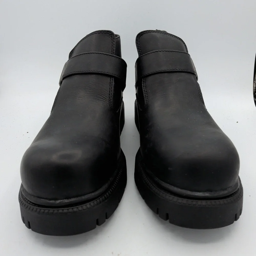Skechers Y2K Platform Boots Mens 13 Black Leather Monk Strap Buckle Lug Sole